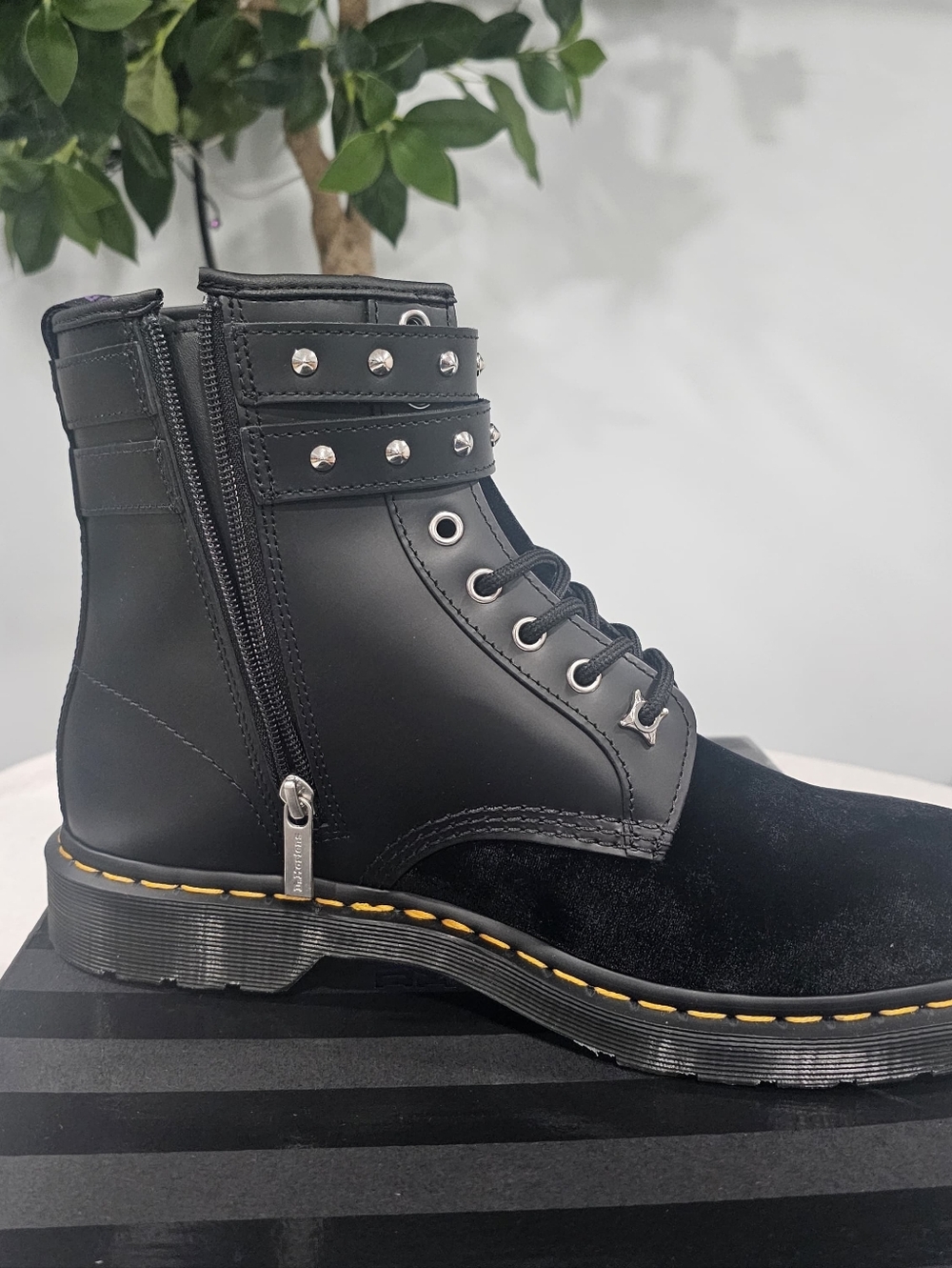 Dr. Martens Black Leather & Suede Buckle Combat Boot/wednesday/NWB - Picture 6 of 8